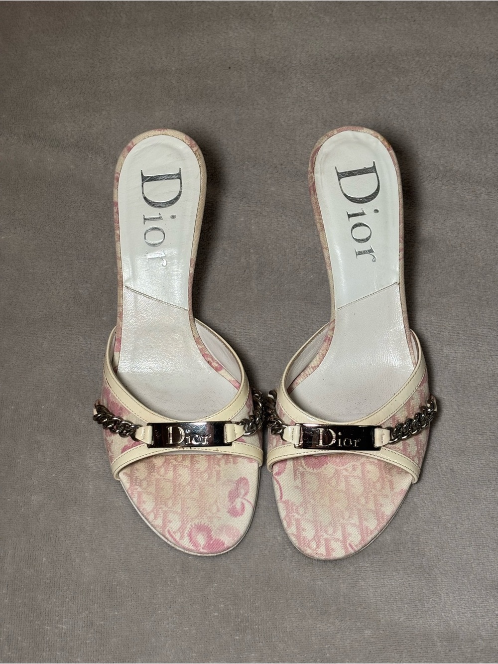 Christian Dior Vintage Girly Cherry Blossom Monogram Kitten Heels Mules